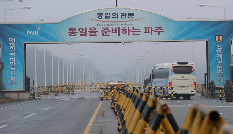 North and South Korea held high-level talks in Panmunjom on Monday to continue discussions about the North's participation in the Olympic games, which are being held in Pyeongchang and start next month. (AP Photo/Lee Jin-man)