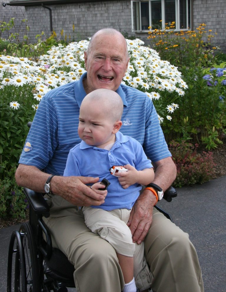 Former President George H.W. Bush who shaved his head to support Patrick, the son of a Secret Service agent suffering from leukemia. Photo taken July 24, 2013 on Walker's Point. Office of George Bush