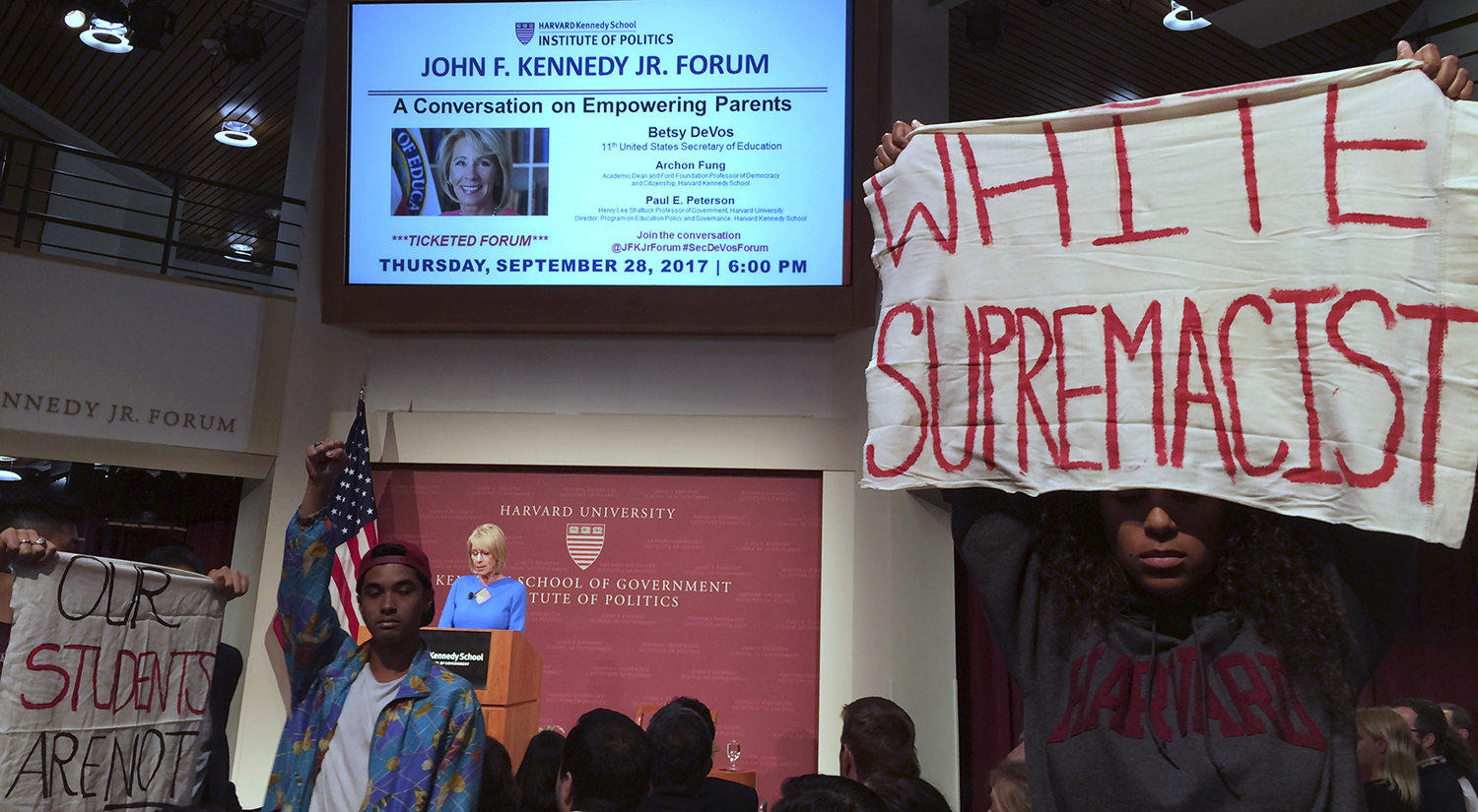 Harvard students protest Betsy DeVos appearance