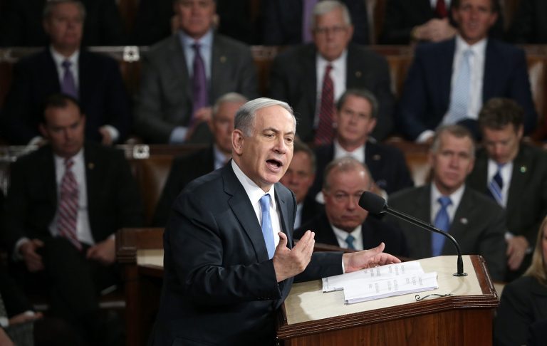 Israeli Prime Minister Benjamin Netanyahu addressed the U.S. Congress in the House chamber in Washington, DC.(Photo by Win McNamee/Getty Images)