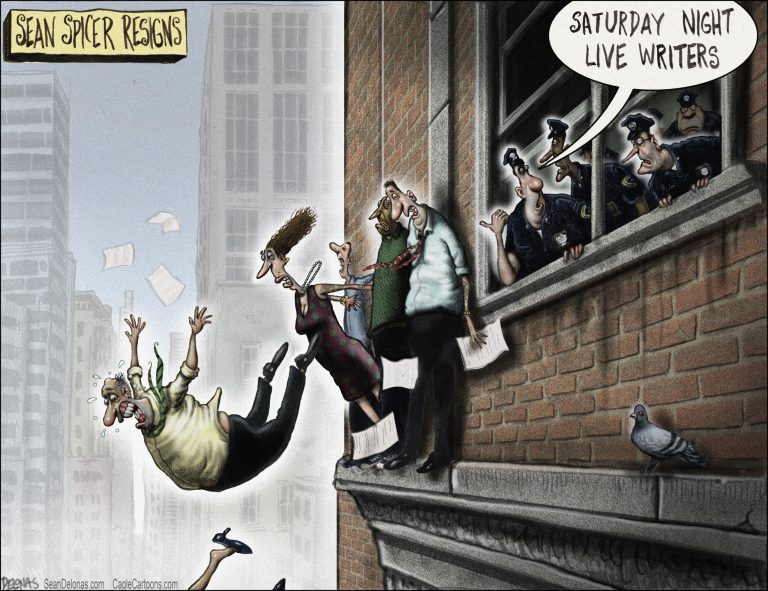 Editorial cartoon: What’s the fate of ‘Saturday Night Live’ writers after Spicer resigned?