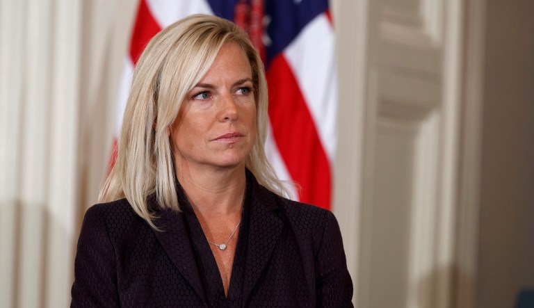 Senate Homeland Security and Governmental Affairs Committee announced the confirmation hearing for Kirstjen Nielsen, President Trump's nominee to be secretary of Homeland Security, is set for Nov 8 (AP Photo/Evan Vucci)