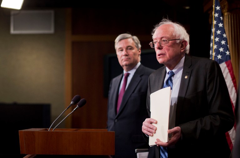 Sen. Bernie Sanders, I-Vt., teamed up with Sen. Sheldon Whitehouse, D-R.I., to rail against Donald Trump's decision to allow lobbyists and wealthy corporate interests on his transition team. (AP Photo/Pablo Martinez Monsivais)