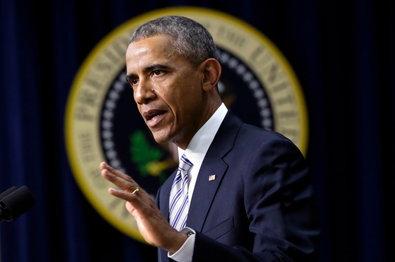 President Obama speaks at the White House Summit on Countering Violent Extremism, Wednesday, Feb. 18, 2015. (AP Photo/Jacquelyn Martin)