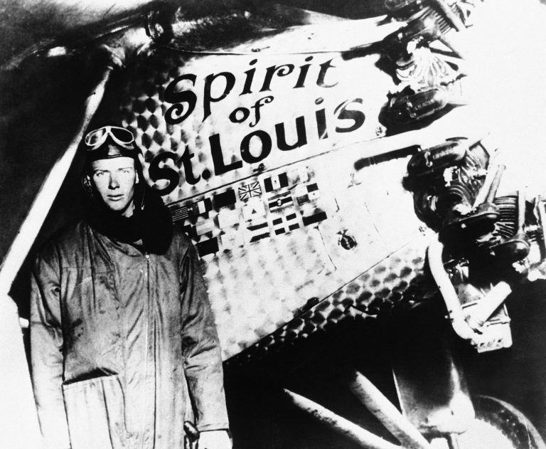 Charles Lindbergh poses with the 