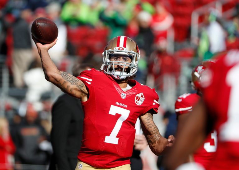 Artifacts from former San Francisco 49ers quarterback Colin Kaepernick's national anthem protests will reportedly soon be on display at the Black Lives Matter collection at the Smithsonian's National Museum of African American History. (AP Photo/Tony Avelar, File)