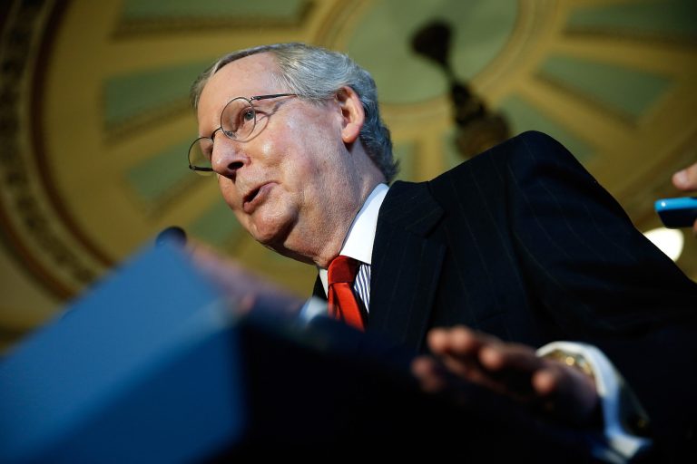 McConnell's opposition to any talk of marijuana legalization came one day after Grimes expressed some openness to the idea. (Getty images/Win McNamee)