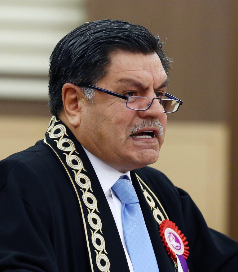 Constitutional Court Chief Justice Hasim Kilic speaks during a meeting in Ankara, Turkey, Friday, April 25, 2014. Turkey's most senior judge has delivered a sharp rebuke to Prime Minister Recep Tayyip Erdogan for criticizing his court's decisions, including one that lifted a ban on Twitter on the grounds that it violated freedoms. Erdogan reluctantly complied with the high court ruling to unblock Twitter earlier this month. Erdogan said, however, that he did not respect the ruling and described it as being against national interests. (AP Photo)
