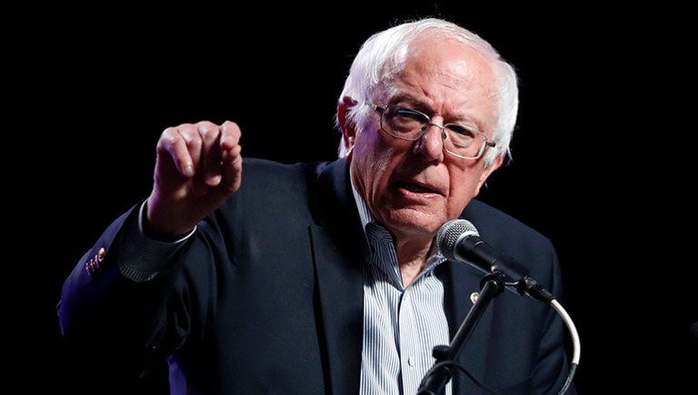 Sen. Bernie Sanders, I-Vt., cheered on Democrat Heath Mello as Mello campaigned for mayor of Omaha, Neb. The Democrats have since split. (AP Photo/Charlie Neibergall)