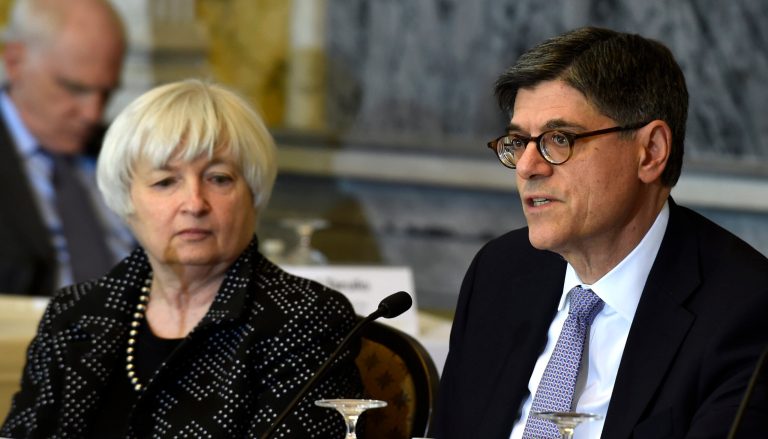 Monday's meeting included Treasury Secretary Jack Lew, right, Federal Reserve Chairwoman Janet Yellen, left, Comptroller of the Currency Thomas Curry, and other top U.S. financial regulators in addition to Gruenberg. (AP Photo)