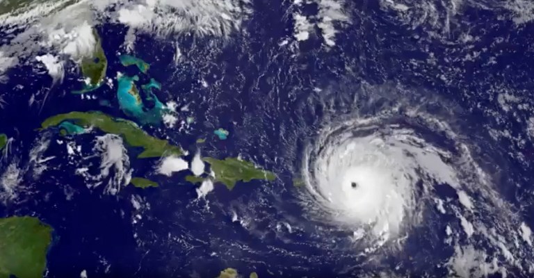 Hurricane Irma roared into the Caribbean with record force early Wednesday, its 185-mph winds shaking homes and flooding buildings on a chain of small islands along a path toward Puerto Rico, Cuba and Hispaniola and a possible direct hit on densely populated South Florida. (NASA/NOAA GOES Project via AP)