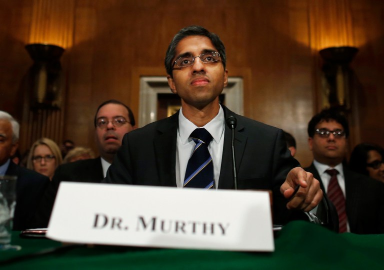 Dr. Vivek Murthy testified on Capitol Hill during his nomination hearing in February. (AP/Charles Dharapak)