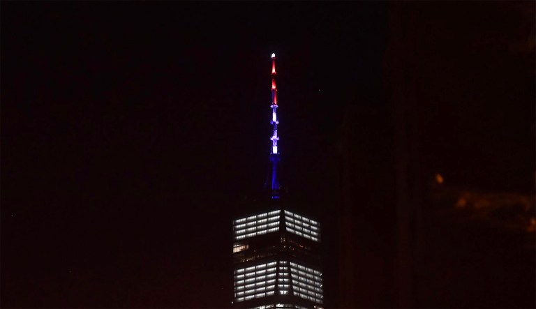 New York Gov. Andrew Cuomo ordered One World Trade Center be lit in the national colors Tuesday night, hours after a motorist took the lives of at least 8 people in New York City in what has been described as an act of terror. (screenshot/@NYGovCuomo)