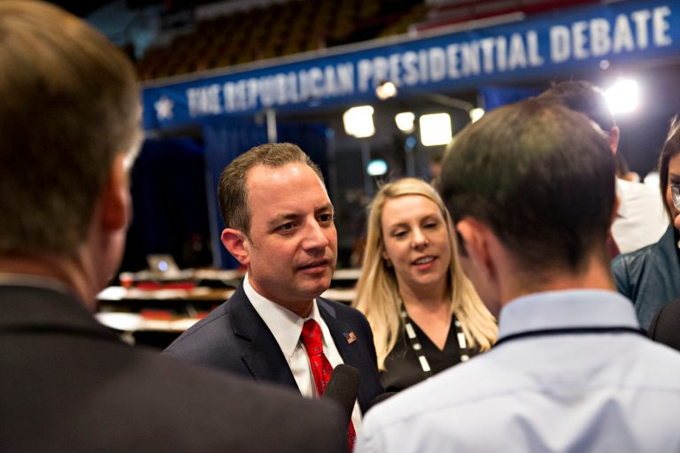 GOP chairman points out party's high turnout without mentioning Republican candidates. (Daniel Acker/Bloomberg)