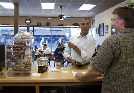 After handing out free beer, Obama offers to buy voters free coffee