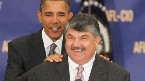 AFL-CIO President Richard Trumka with President Obama. AP Photo