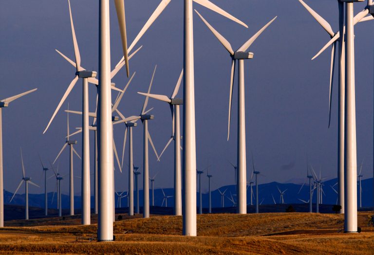 A wind turbine farm owned by PacifiCorp stands near Glenrock, Wyo. (AP/Matt Young)