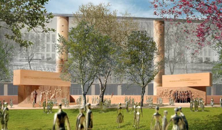 This handout image courtesy of Gehry Partners, LLP, 2013 shows the planned Dwight D. Eisenhower Memorial in Washington. A federal commission that oversees plans for monuments in the nation's capital voted Thursday to reject the current design, sending the concept back to its architects for revisions. (AP Photo/Gehry Partners, LLP, 2013)