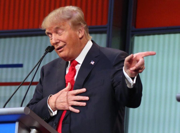Republican presidential candidate Donald Trump during the first Republican presidential debate at the Quicken Loans Arena Thursday, Aug. 6, 2015, in Cleveland.Â 