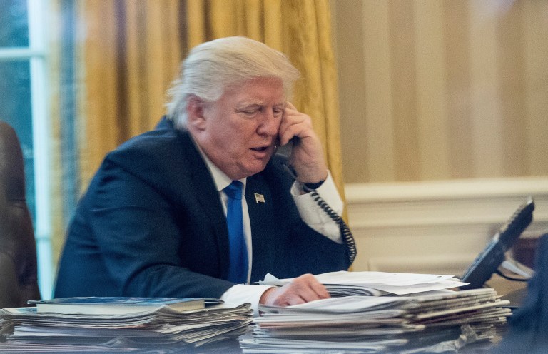 President Trump spoke over the phone with German Chancellor Angela Merkel on Saturday. (AP Photo/Andrew Harnik)