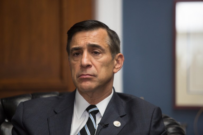 Rep. Darrell Issa likes to show visitors to his office a bullet-riddled body-armor plate that was manufactured in his district. (Graeme Jennings/Washington Examiner)