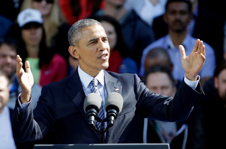President Obama speaks at Nike headquarters in Beaverton, Ore., Friday, May 8, 2015. The president is in Beaverton to make his trade policy pitch as he struggles to win over Democrats for what could be the last major legislative push of his presidency. (AP Photo/Don Ryan)