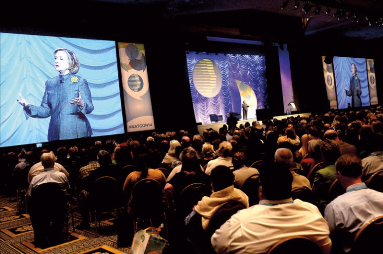 Former Secretary of State Hillary Rodham Clinton delivers remarks during the National Council for Behavioral Health's Annual Conference at the Gaylord National Resort & Convention Center on May 6, 2014 in National Harbor, Maryland.  Clinton discussed various topics including mental health and social issues. (Photo by Patrick Smith/Getty Images)