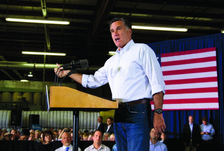 Republican presidential candidate, former Massachusetts Gov. Mitt Romney, gestures during a campaign stop at Monterey Mills on Monday in Janesville, Wis. Democratic and Republican candidates agree that the economy is everything in this election. (AP Photo/Evan Vucci)