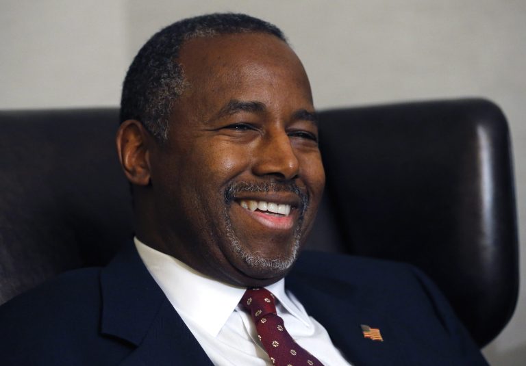Carson now tops the GOP field nationally, winning over 29 percent of Republican voters to Trump's 23 percent. (AP Photo/Brennan Linsley)