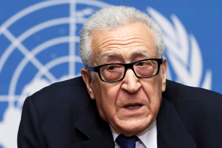 UN-Arab League envoy for Syria Lakhdar Brahimi speaks during a news conference after closing the second round of negotiation between the Syrian government and the opposition at the European headquarters of the United Nations, in Geneva, Switzerland, Saturday, Feb. 15, 2014. Brahimi ended direct talks between the Syrian government and opposition Saturday without finding a way of breaking the impasse in peace talks. Saturday's talks, which lasted less than half an hour, left the future of the negotiating process in doubt. (AP Photo/Keystone, Salvatore Di Nolfi)