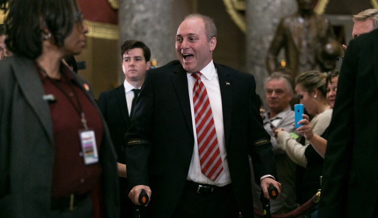 Many of his colleagues were moved to near tears by Rep. Steve Scalise's return, months after he was gravely wounded. (Graeme Jennings/Washington Examiner)
