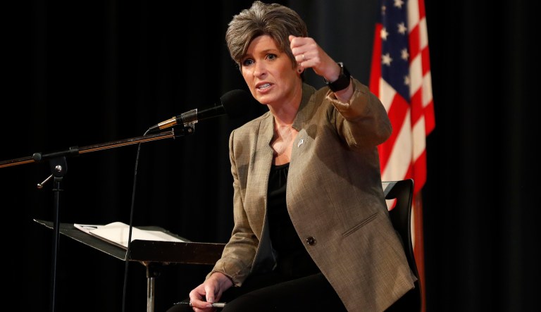Sen. Joni Ernst, R-Iowa, has a history of working with female victims of domestic abuse. In college, Ernst volunteered at a battered women's shelter in Ames. (AP Photo/Charlie Neibergall)