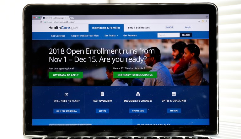 The Healthcare.gov website is seen on a computer screen Wednesday, Oct. 18, 2017, in Washington. (AP Photo/Alex Brandon)
