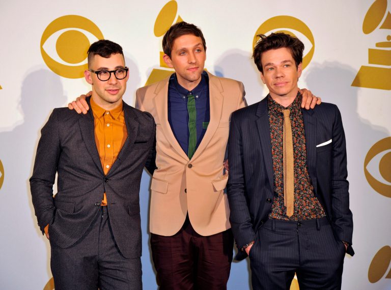   The band Fun, from left, Jack Antonoff, Andrew Dost and Nate Ruess pose for a photo backstage at the Grammy Nominations Concert Live! at Bridgestone Arena on Wednesday, Dec. 5, 2012, in Nashville, Tenn. (Photo by Donn Jones/Invision/AP)  