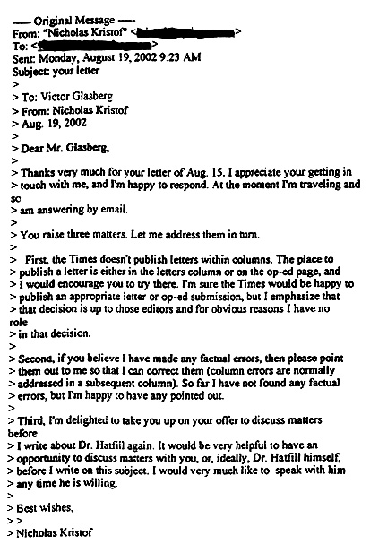 Kristof Response, August 19, 2002