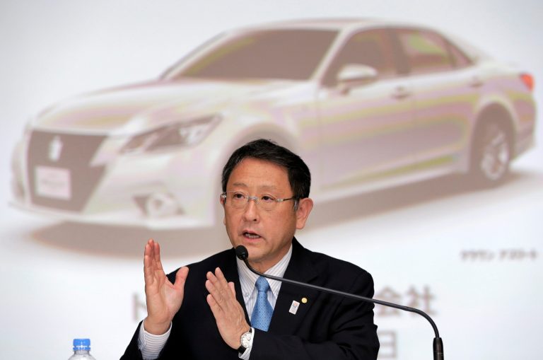 FILE - In this May 8, 2013 file photo, Toyota Motor Corp. President Akio Toyoda speaks during a news conference at the automaker's headquarters in Tokyo. Toyota remained the top-selling automaker for a second year in a row, beating U.S. rival General Motors by some 270,000 vehicles in 2013, and set an ambitious target to sell more than 10 million vehicles in 2014. That would mark a milestone as no automaker has ever topped annual worldwide sales of 10 million. (AP Photo/Itsuo Inouye, File)