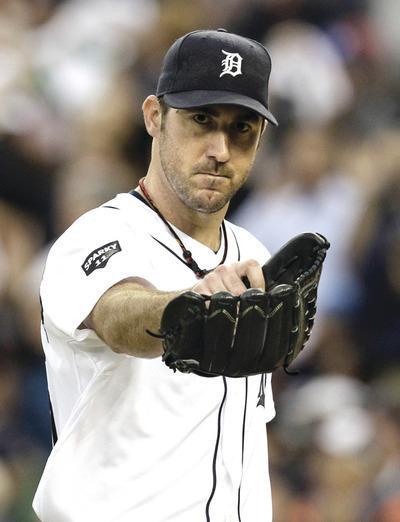 FILE-In this Oct. 13, 2011, file photo, Detroit Tigers starting pitcher Justin Verlander reacts after the final out in the sixth inning in Game 5 of baseball's American League championship series against the Texas Rangers in Detroit. Verlander won the American League MVP Award in voting announced Monday, Nov. 21, 2011.(AP Photo/Paul Sancya, File)