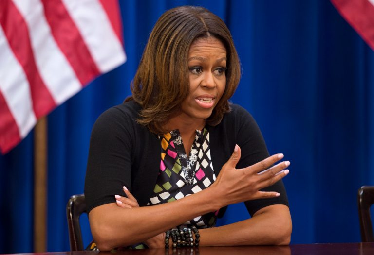 First lady Michelle Obama meets with issue experts about international girls' education, Thursday, May 22, 2014, in the Eisenhower Executive Office Building on the White House complex in Washington.