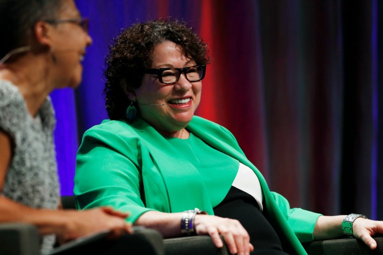 While celebrating civility in public discourse on Monday night, Supreme Court Justice Sonia Sotomayor joked she had thought about hitting her deceased colleague Antonin Scalia with a baseball bat due to their differences in opinion. (AP Photo/David Zalubowski)
