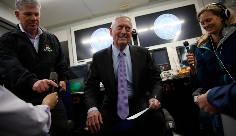 The Pentagon has cut back on the number of traveling press, and made a deliberate effort to expand the mix of news organizations that get a coveted invitation for a seat on the secretary's plane. (Jonathan Ernst/Pool photo via AP)