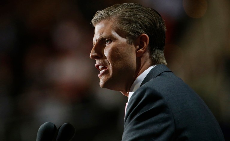 "I think it was just silly," Eric Trump told NBC on the floor of the convention. "Don't come out on stage if you don't want to endorse. Don't come out on stage if you don't want to be supportive." (Andrew Harrer/Bloomberg)
