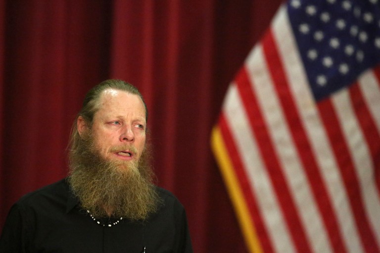 Bob Bergdahl, addresses his son U.S. Army Sgt. Bowe Bergdahl, during a press conference at Gowen Field on Sunday in Boise, Idaho. (AP/Times-News, Ashley Smith)