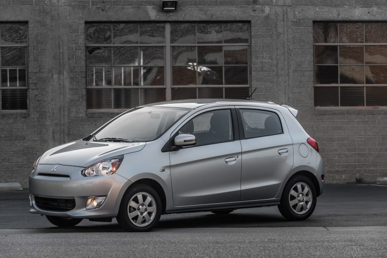 This undated product image provided by Mitsubishi shows the 2015 Mitsubishi Mirage ES. The non-hybrid compact, five-door hatchback is rated by the federal government at 40 miles per gallon in combined city/highway travel. (AP Photo/Mitsubishi)