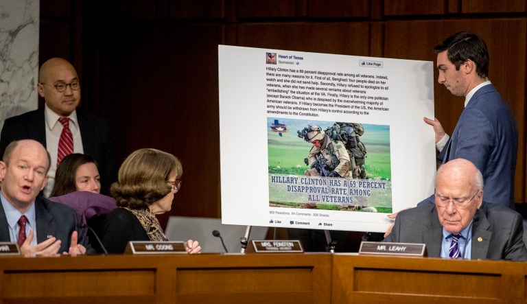 Facebook told the Senate Intelligence Committee that 150 million Facebook and Instagram users saw Russian-backed election content. (AP Photo/Andrew Harnik)