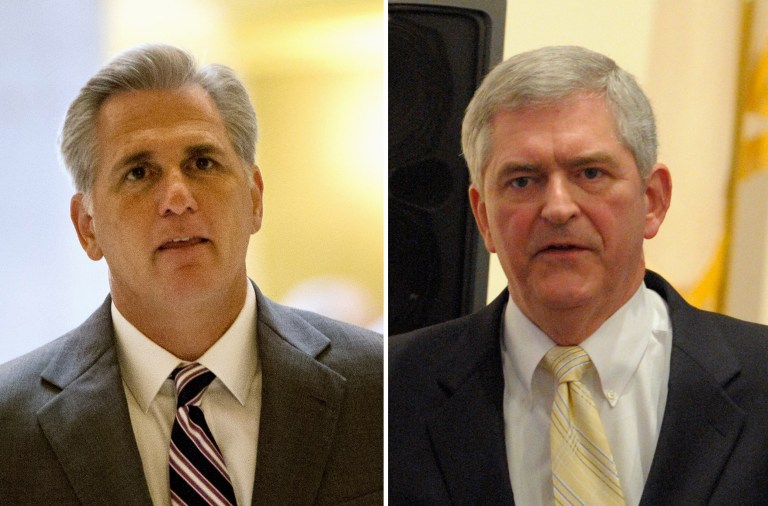 House Majority Leader Kevin McCarthy, who is the presumptive front-runner to be House speaker, and Rep. Daniel Webster, who some might forget has already run for House speaker. (AP Photos)