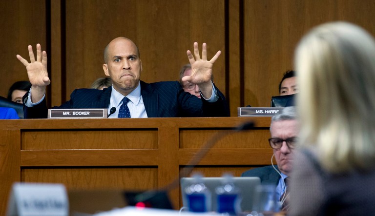 Sen. Cory Booker, D-N.J., questions Homeland Security Secretary Kirstjen Nielsen during a hearing before the Senate Judiciary Committee on Capitol Hill. Booker said he was 