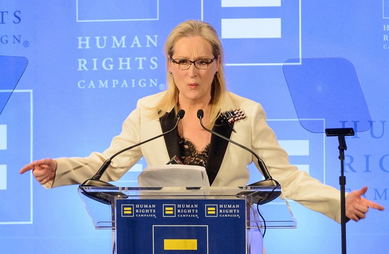 Meryl Streep attends the Human Rights Campaign Greater New York Gala at Waldorf Astoria Hotel on Saturday, Feb. 11, 2017, in New York. (Photo by Christopher Smith/Invision/AP)