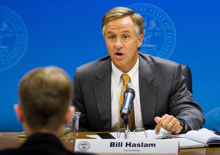 Gov. Bill Haslam conducts budget hearings at the state Capitol in Nashville, Tenn. (AP/Erik Schelzig)