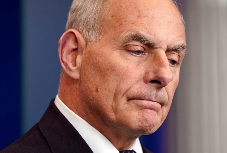 White House Chief of Staff John Kelly pauses as he speaks to the media during the daily briefing in the Brady Press Briefing Room of the White House, Thursday, Oct. 19, 2017. (AP Photo/Pablo Martinez Monsivais)