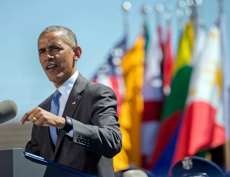 President Obama gave his final commencement speech to U.S. Air Force Academy graduates who are coming of age at a time of fresh global threats that seem to be pulling the U.S. back into conflicts with uncertain ends. (AP Photo/Pablo Martinez Monsivais)